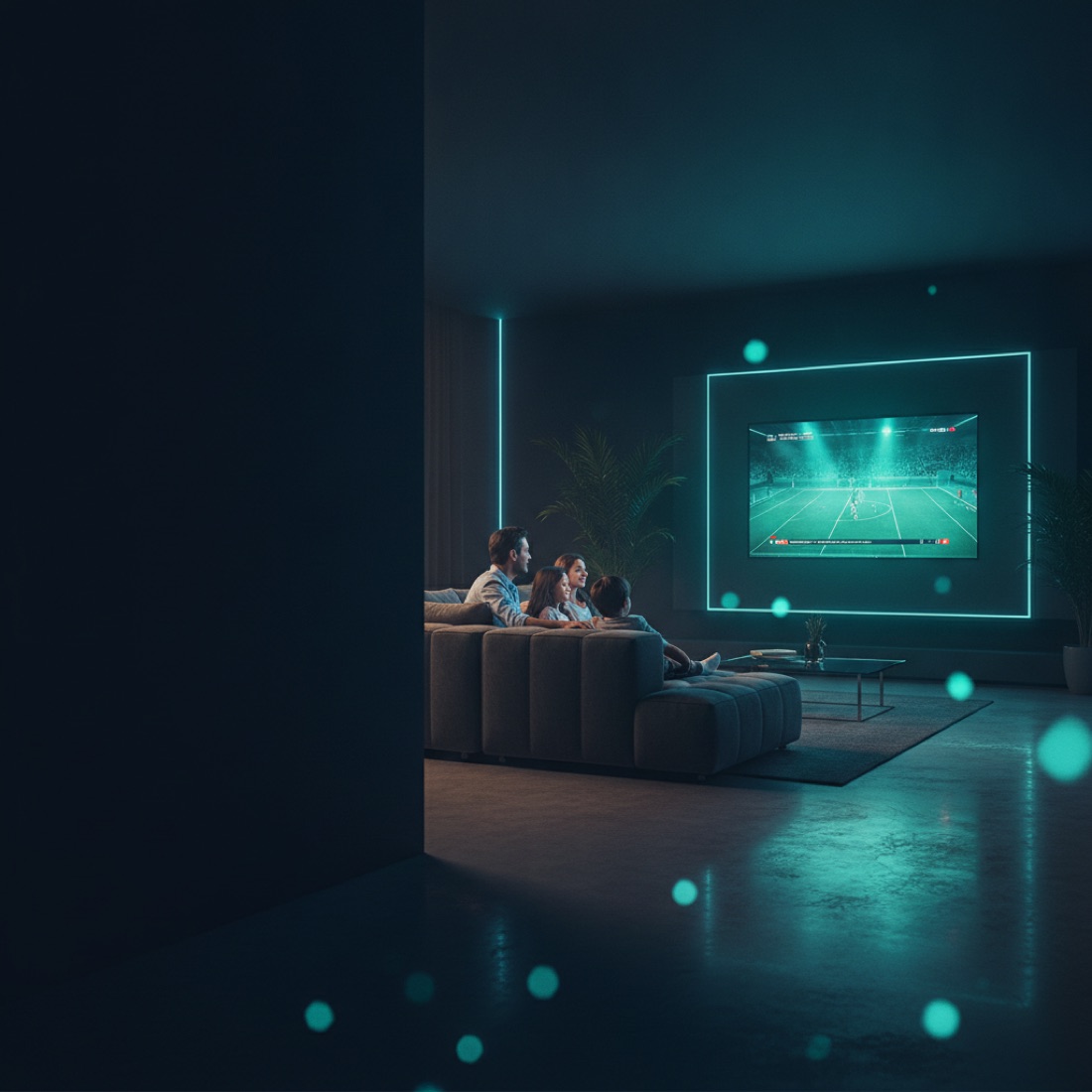 Familia viendo televisión en casa